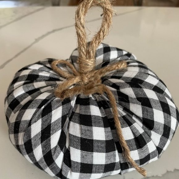 Handcrafted Black & White Checkered Fabric Pumpkin - Picture 4 of 5